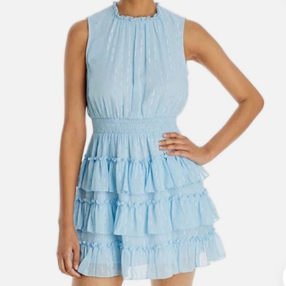 Light Blue Ruffled Sleeveless Dress